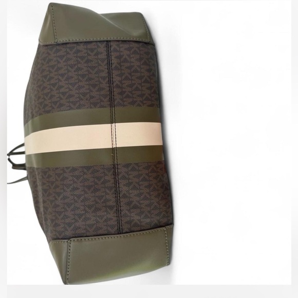 MICHAEL Michael Kors Eva Large Signature Logo Stripe Tote Shoulder Bag Brown - Picture 3 of 16